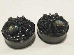 Pair Spider Black Widow Opal look Jewel Ear Plug Tunnels Stretcher Taper 8-25mm - Picture 1 of 3