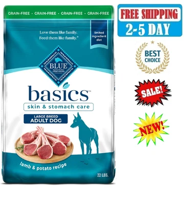 Comida seca para perros Blue Buffalo Basics adulto raza grande cordero y papa sin granos 22 lb Foto 1 de 4