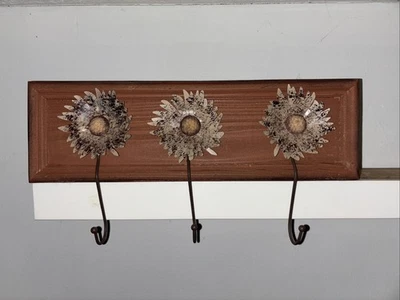 Vintage/ Rustic Metal Sunflowers With Three Metal Hooks - Image 1 of 3