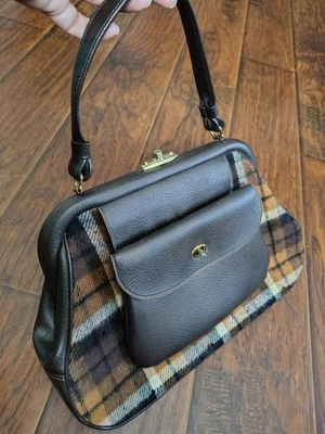 Bolso de mano Mod vintage años 60 a cuadros lana con bisagra de almeja New York Preppy Foto 1 de 4