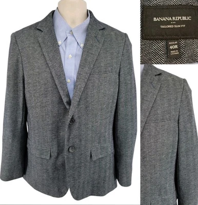Banana Republic Men's Blazer 40R Tailored Slim Fit Gray Herringbone Sport Coat - Image 1 of 4