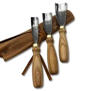 Hand-Forged Bent Gouges – 52100 Steel Blade, Ash Handles, Spoon and Bowl Carving - Picture 1 of 11