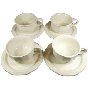 Pfaltzgraff Heritage White Flat Cup & Saucers, Set of 4, Vintage Stoneware, JRB - Picture 1 of 4