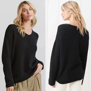 Jenni Kayne Cashmere Cabin Sweater Women Small Black Knit Wool VNeck Oversized - Picture 1 of 13
