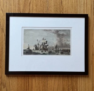 Antique Framed 19th Century Hand Colored Lithograph Naval Battle Ships At Sea - Picture 1 of 18