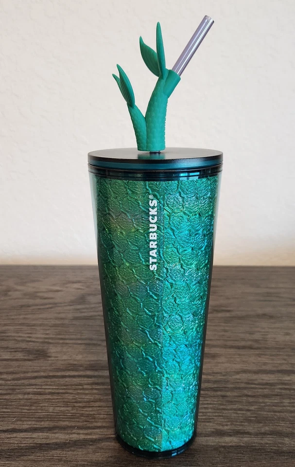 2025 Starbucks Siren Mermaid Iridescent Teal Cold Cup with Tail Straw Topper