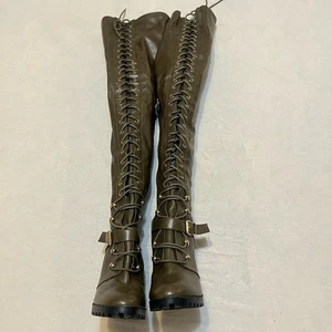 Shoe Dazzle size 8 Deneisha Block Heel Combat Boot green  - Picture 1 of 9