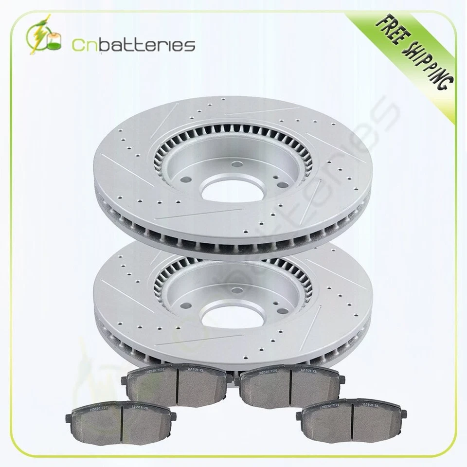 2 Front Drill Brake Rotors & 4 Metallic Brake Pads For 2010 2013 Kia Forte Koup - Image 1 of 1