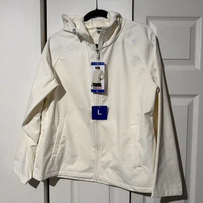 Chaqueta cortavientos softshell blanca crema 32 Degrees para mujer con capucha, talla grande Foto 1 de 4