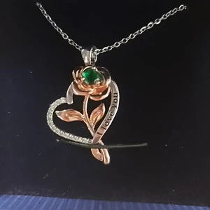 Mai Geburtsstein Halskette - S925 Sterling Silber Rose Anhänger grün - Bild 1 von 6