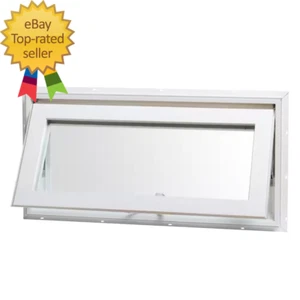 32 In. X 16 In. White Double-Pane Insulated Glass Hinged Vinyl Awning Window wit - Picture 1 of 8