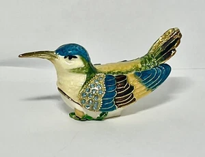 Trinket Box Enamel Hummingbird Bejeweled Jewelry Keepsake Box Container - Picture 1 of 4