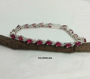 Pulsera de plata de ley 925 rubí natural, circonita cúbica piedras preciosas joyería BR-43 - Imagen 1 de 13