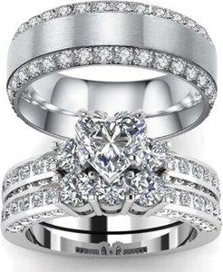 LOVERSRING 3pc His and Hers Couple Ring Bridal Set (sz 7&10) - Picture 1 of 5