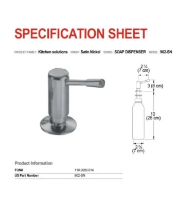 Dispensador de jabón Franke níquel satinado nuevo #902-SN Foto 1 de 3