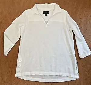 TAHARI shirt Women Small 100% LINEN 3/4 Sleeve Side Pearl Buttons Boho Old Money - Picture 1 of 9
