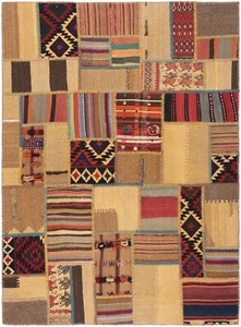 Kelim Patchwork Handwoven Persian Carpet 207x153cm-Nomadic, Oriental, Kilim, - Picture 1 of 6