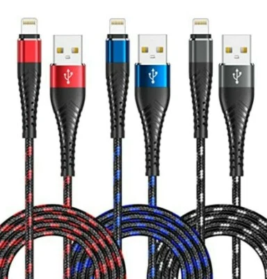 iphone Charger Nylon Braided- 3 Pack 6ft(Red/Blue/Gray) - Image 1 of 3