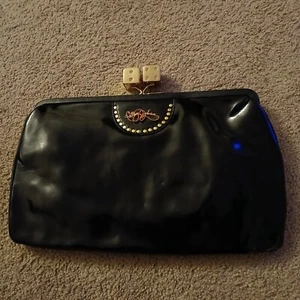 Betsey Johnson Black Genuine Leather Dice Clutch Bag Purse - Picture 1 of 7