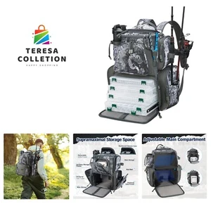 Fishing Tackle Backpack with 4 Trays Large Waterproof Tackle Bag Storage with... - Picture 1 of 8