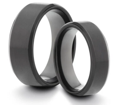 CONJUNTO DE DOS ANILLOS SUYA Y SUYA 8MM/6MM Titanio Negro Mate Ajuste Cómodo Alianza de Boda Foto 1 de 3