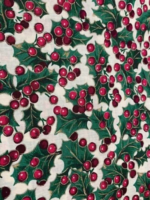 Cranston Print Works Co. VIP Christmas Holly Berries Fabric 19 inches x 44" Cott - Image 1 of 4