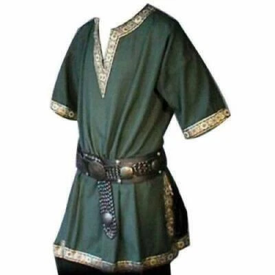 Medieval Renacimiento Hombres Túnica Vikingo Sajón Manga Corta Camisa Halloween Juegos con disfraces Foto 1 de 4