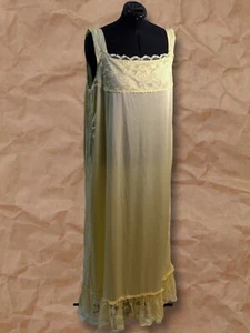 Women’s Vintage Handmade Lemon Yellow Lace Beaded Gown Nightgown Slip Maxi Dress - Picture 1 of 12
