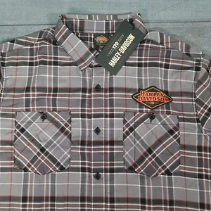 HARLEY DAVIDSON 120th Anniversary Long Sleeve Button Shirt Mens LARGE Plaid Grey - Picture 1 of 8