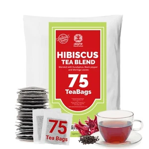 75 Hibiscus Tea Bags, Dried Hibiscus Flower Tea Blend, Caffeine Free Herbal Tea - Picture 1 of 13