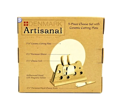 Denmark Artisanal cheese cutting serving plate 5-piece set Stainless steel NIB - Image 1 of 4