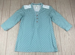 Matilda Jane Enticing Eyelet Green White Polka Dot Top 3/4 Sleeves Sz Small. EUC - Picture 1 of 7