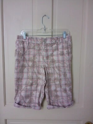 Pantalones Cortos Sonoma Life+Style Talla 10 Ajuste Original Elastizados Florales a Cuadros con Pestaña En Muy Buena Condición Foto 1 de 4