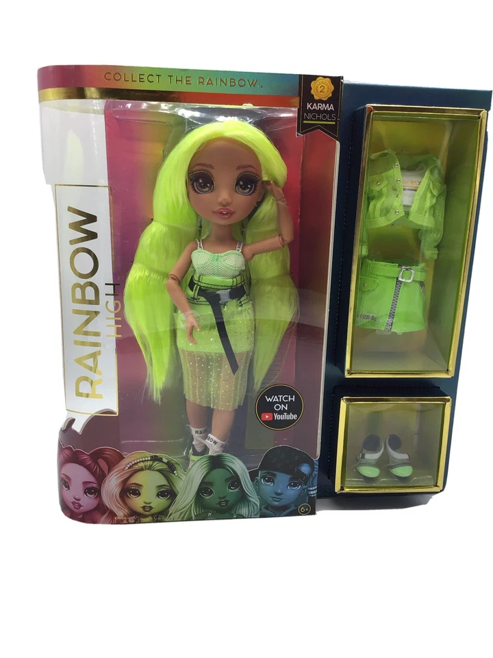 Muñeca de moda Rainbow High Karma Nicolas verde neón serie 2 sellada nueva en caja Foto 1 de 4