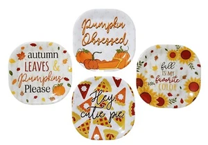 Thanksgiving Melamine Appetizer Plates, Set of 4, Sunflowers Pumpkins Dinnerware - Picture 1 of 7