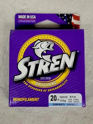 STREN ORIGINAL MONOFILAMENT FISHING LINE 20LB 100YD CLEAR/BLUE FL. - Image 1 of 2