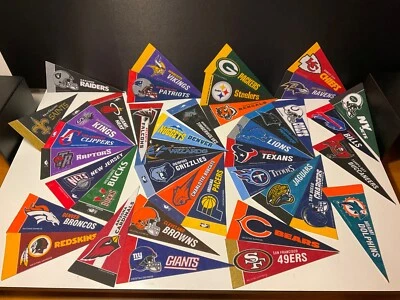 Rico Lot 40 NBA NFL Mini Pennant Felt Flag Sports Team Logo Basketball Football - Image 1 of 4
