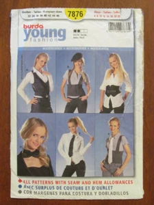 BURDA PATTERN - 7876 GIRLS YOUNG FASHION VEST BELT NECKTIE BOW TIE 6-20 UNCUT - Picture 1 of 2