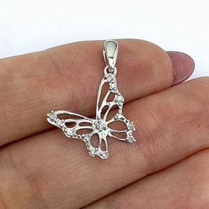 0.05CTW Natural Diamond 10K Gold Yellow White Butterfly Pendant 0.9" - Picture 1 of 16
