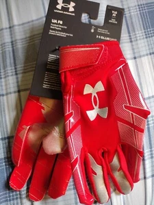 UA Youth F8 Football Gloves Red Size YLG Boys Glue Grip Wide Receiver - Picture 1 of 4