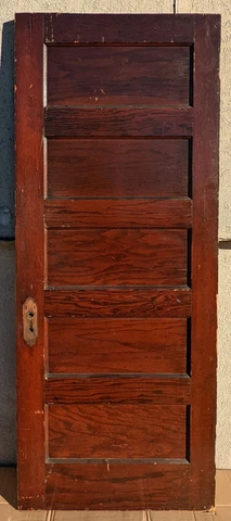 32"x79" Antique Vintage Salvaged Interior Oak Veneer Wood Wooden Door 5 Panels Cover