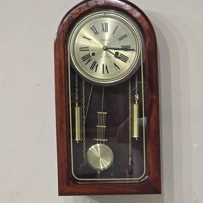 Vintage Waltham 31-Day Chime Wall Clock Wood Case Pendulum Key Serviced Works. - Image 1 of 4