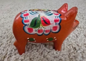 Nils Olsson schwedisches Vintage Dala Schwein handbemalt Holz Bank 4” x 5” - Bild 1 von 7