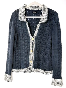Vintage Blue Willi's Cardigan Pullover mit Zopfmuster Gr. Large Fischer schieferblau - Bild 1 von 7