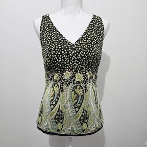 Camiseta sin mangas Talbots para mujer vintage Y2K 100 % seda babydoll talla 8 floral bosque hadas - Imagen 1 de 9