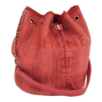 Bolso de Hombro Chanel Deauville Cordón Lona Rojo Usado SKAI-0 Foto 1 de 4