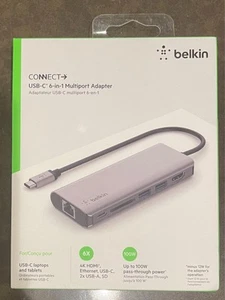 BRAND NEW Belkin Connect USB-C 6-in-1 Multiport Adapter - Afbeelding 1 van 4