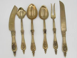 Vintage Ganesha Brass 3 headed Elephant Brass serving Knife Spoon Fork 6 (F78) - Picture 1 of 7