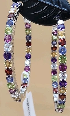 CHUCK CLEMENCY MultiStone Rhodium Plate Sterling Silver Inside Out Hoop Earrings - Image 1 of 4