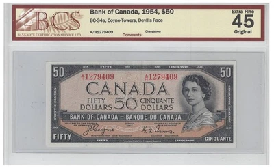 1954 Canada $50 Devil's Face Banknote BCS Graded EF 45 Origiunal - Image 1 of 2